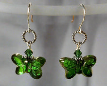 Load image into Gallery viewer, Czech Glass Green and Bronze Butterfly Earrings
