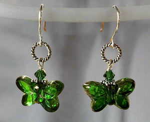 Czech Glass Green and Bronze Butterfly Earrings