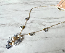 Load image into Gallery viewer, Blue Sapphire and Freshwater Pearl Drop Necklace in 14K Gold Fill
