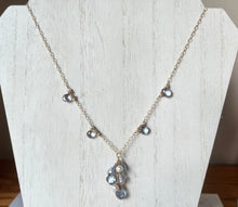 Load image into Gallery viewer, Blue Sapphire and Freshwater Pearl Drop Necklace in 14K Gold Fill
