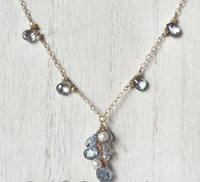 Blue Sapphire and Freshwater Pearl Drop Necklace in 14K Gold Fill