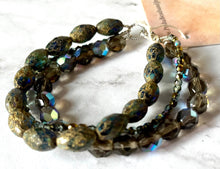 Load image into Gallery viewer, Czech Glass Multi-Strand Bracelet of Sapphire Blue, Gray and Bronze in Sterling Silver
