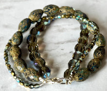 Load image into Gallery viewer, Czech Glass Multi-Strand Bracelet of Sapphire Blue, Gray and Bronze in Sterling Silver
