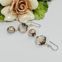 Vintage Rose Quartz and Pink Freshwater Pearl Nugget Earrings in Sterling Silver