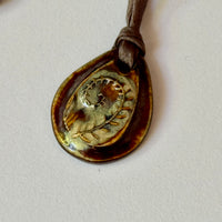 Handmade Porcelain Fern Leaf Flower Pendant on Silk Cord