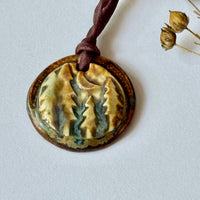 Handmade Porcelain Fir Tree Pendant on Silk Cord