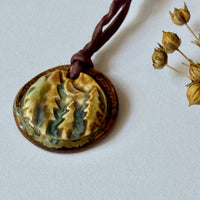 Handmade Porcelain Fir Tree Pendant on Silk Cord