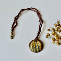Handmade Porcelain Fir Tree Pendant on Silk Cord