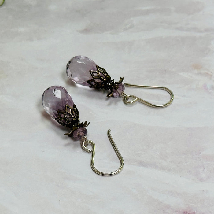 Pink Amethyst Briollet Earrings in Sterling Silver