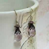 Pink Amethyst Briollet Earrings in Sterling Silver