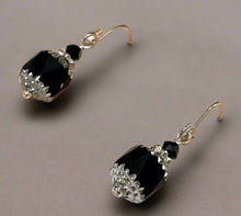 Load image into Gallery viewer, Czech Glass Black and Silver Cathedral Earrings in Sterling Silver
