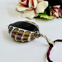 Amethyst and Yellow Millefiori Blown and Sculpted Pendant on Silk