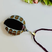 Amethyst and Yellow Millefiori Blown and Sculpted Pendant on Silk