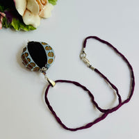 Amethyst and Yellow Millefiori Blown and Sculpted Pendant on Silk
