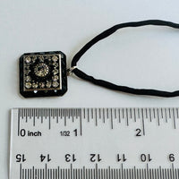 Black and Clear Swarovski Crystal Filigree Pendant in Metal Alloy