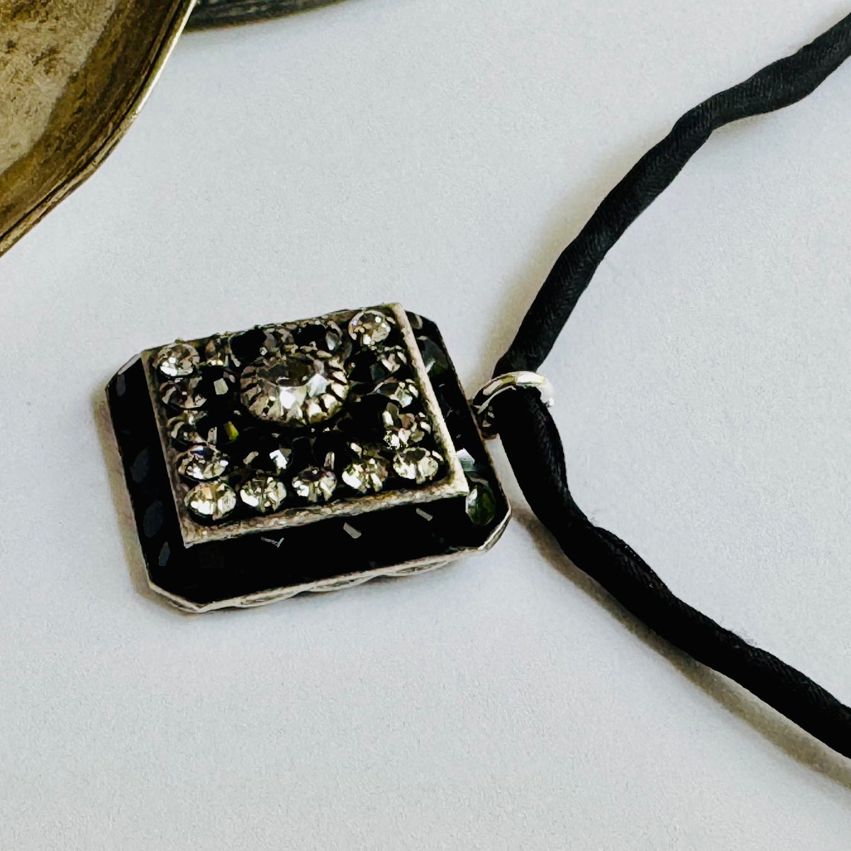 Black and Clear Swarovski Crystal Filigree Pendant in Metal Alloy