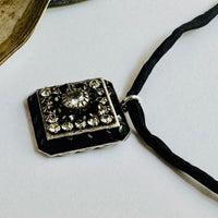 Black and Clear Swarovski Crystal Filigree Pendant in Metal Alloy