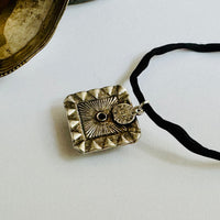 Black and Clear Swarovski Crystal Filigree Pendant in Metal Alloy