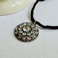 Clear Swarovski Crystal Filigree Pendant in Metal Alloy