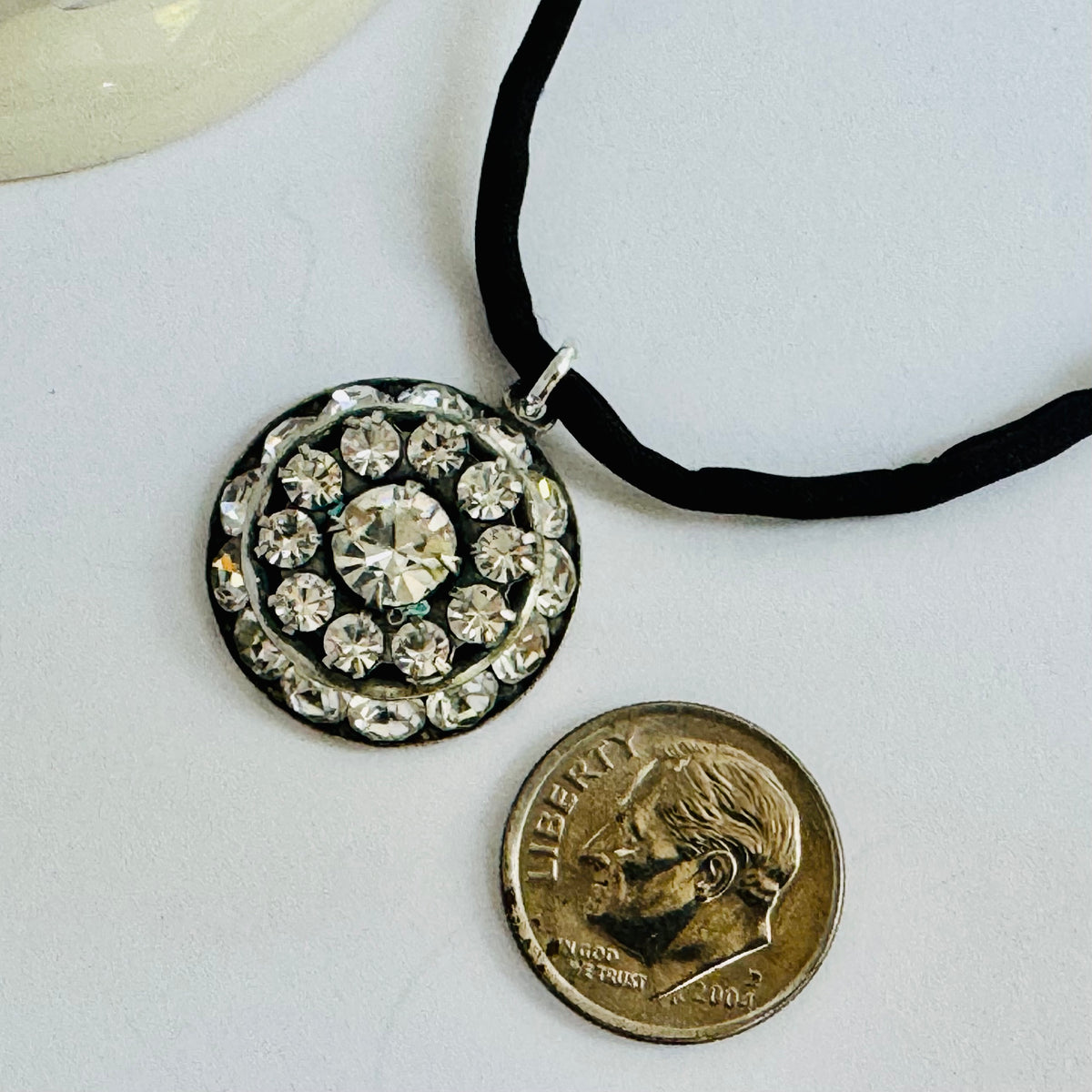 Clear Swarovski Crystal Filigree Pendant in Metal Alloy