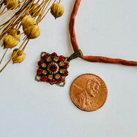 Orange Swarovski Crystal Filigree Pendant in Antique Brass