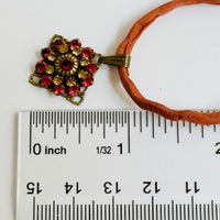 Orange Swarovski Crystal Filigree Pendant in Antique Brass
