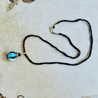 Blue and Black Mouth Blown "Balloon" Murano Glass Pendant Black Silk Cord