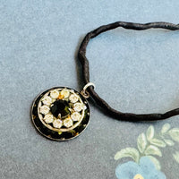 Black and Clear Swarovski Crystal Filigree Pendant in Antique Silver
