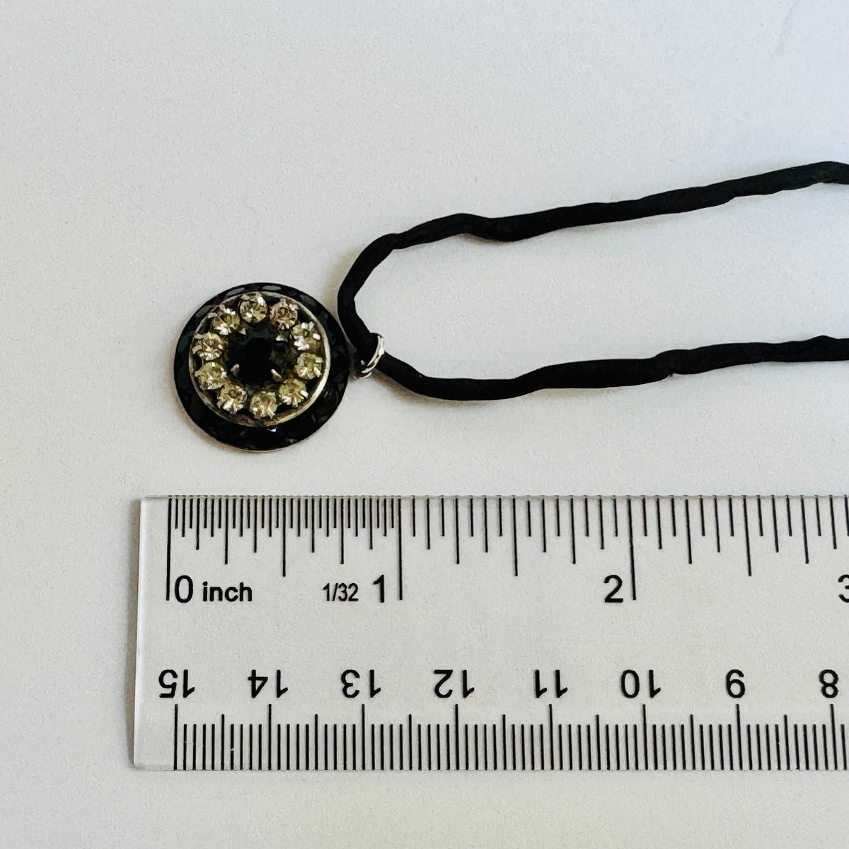 Black and Clear Swarovski Crystal Filigree Pendant in Antique Silver