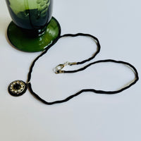 Black and Clear Swarovski Crystal Filigree Pendant in Antique Silver