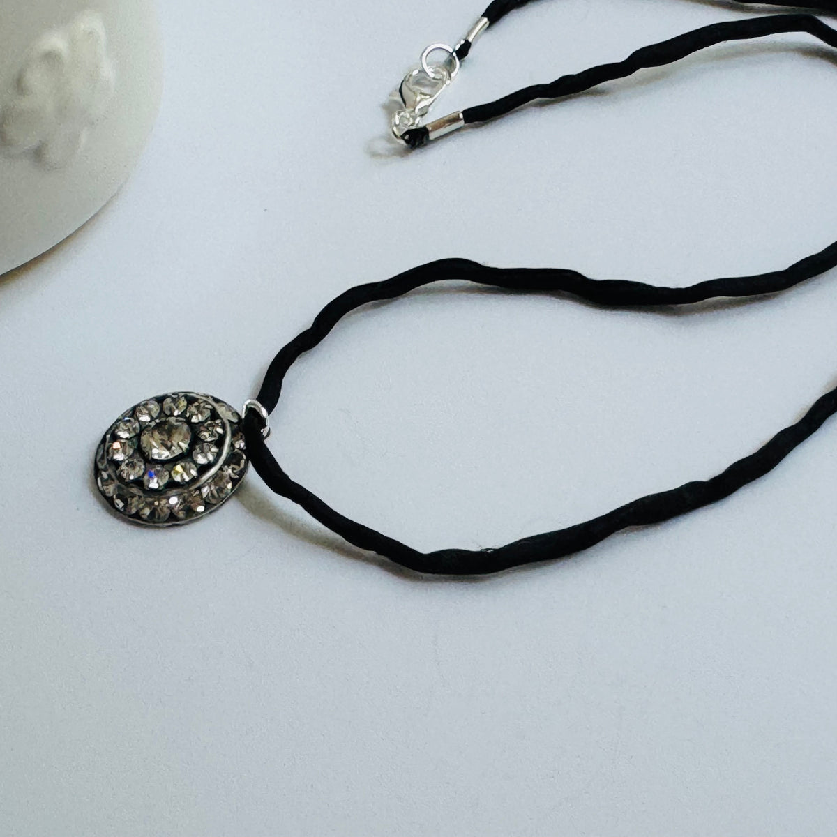 Clear Swarovski Crystal Filigree Pendant in Metal Alloy