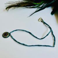 Indicolite, Olivine, Amethyst Swarovski Crystal Filigree Pendant in Metal Alloy