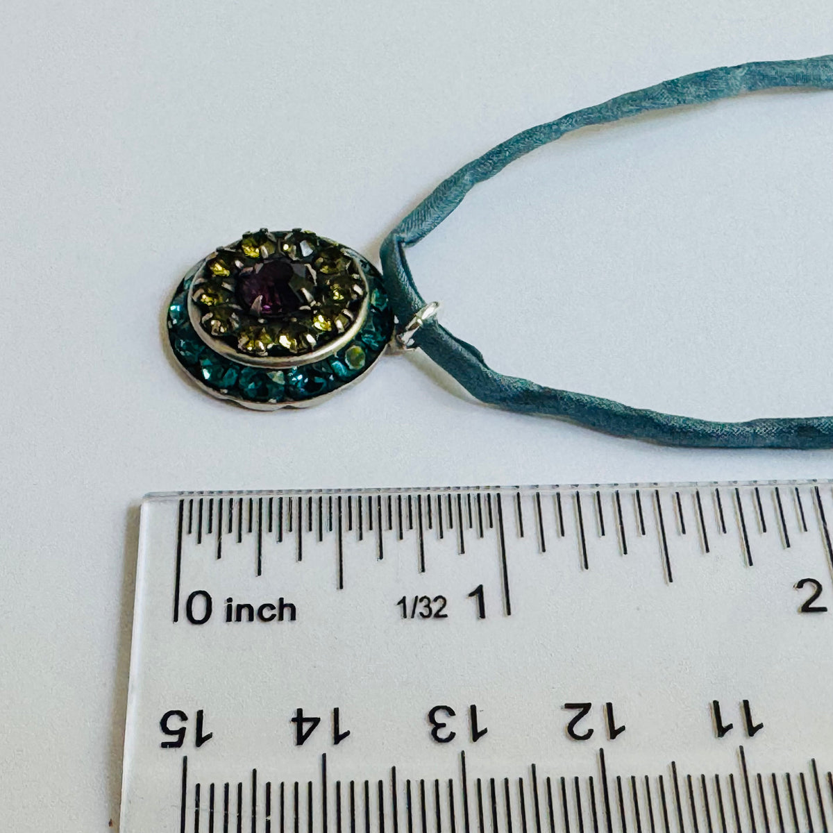 Indicolite, Olivine, Amethyst Swarovski Crystal Filigree Pendant in Metal Alloy