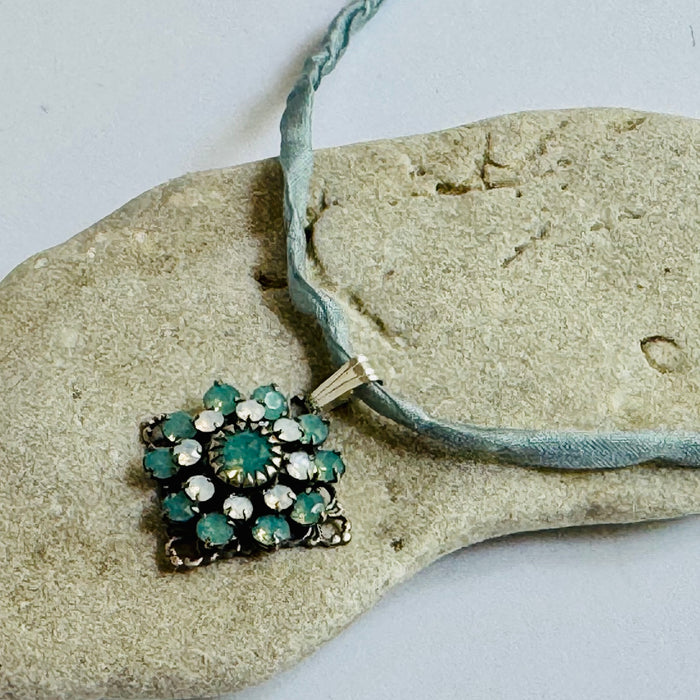 Turquoise and Opal Swarovski Crystal Pendant in Sterling Silver