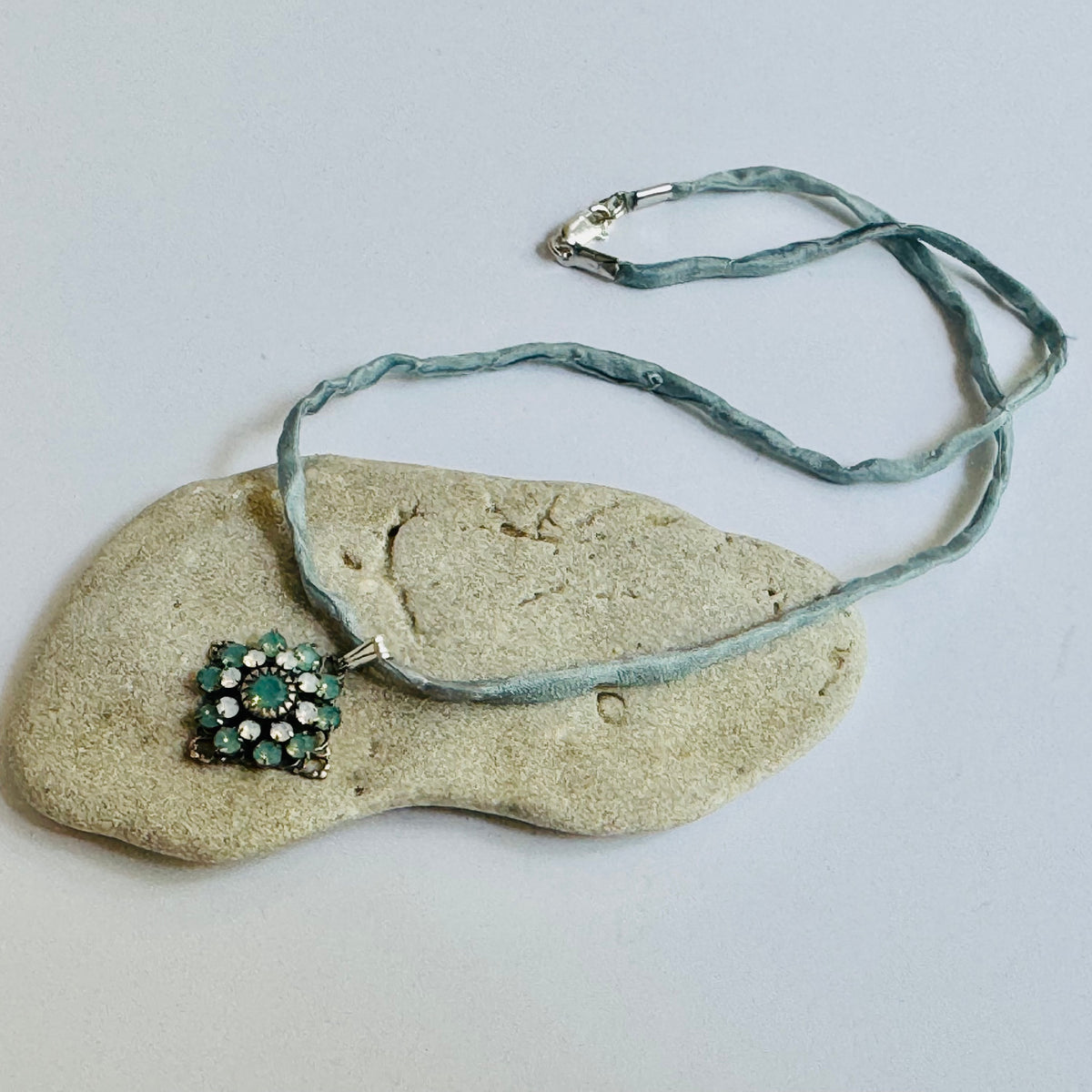 Turquoise Swarovski Crystal Pendant in Sterling Silver