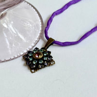 Amethyst and Sapphire Swarovski Crystal Filigree Pendant in Antique Brass