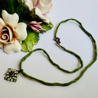 Light Green Swarovski Crystal Filigree Pendant in Antique Brass