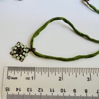 Light Green Swarovski Crystal Filigree Pendant in Antique Brass