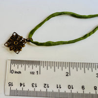Light Green Swarovski Crystal Filigree Pendant in Antique Brass