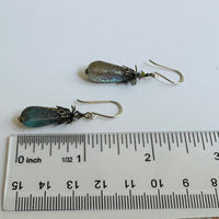 Czech Glass Gold Frosted Matte Dangle Drop Earrings in Sterling Silver