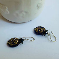 Czech Glass Blue Oval Rose Earrings in Sterling Silver
