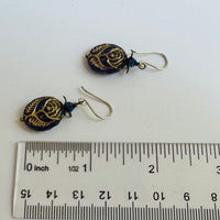 Czech Glass Blue Oval Rose Earrings in Sterling Silver