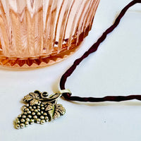 Sterling Silver Grape Bunch Pendant on Silk Cord