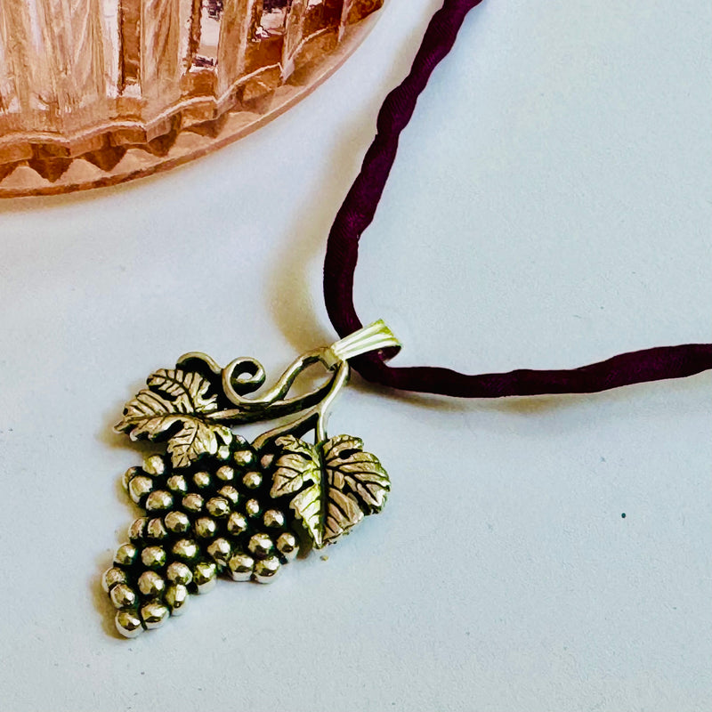 Sterling Silver Grape Bunch Pendant on Silk Cord