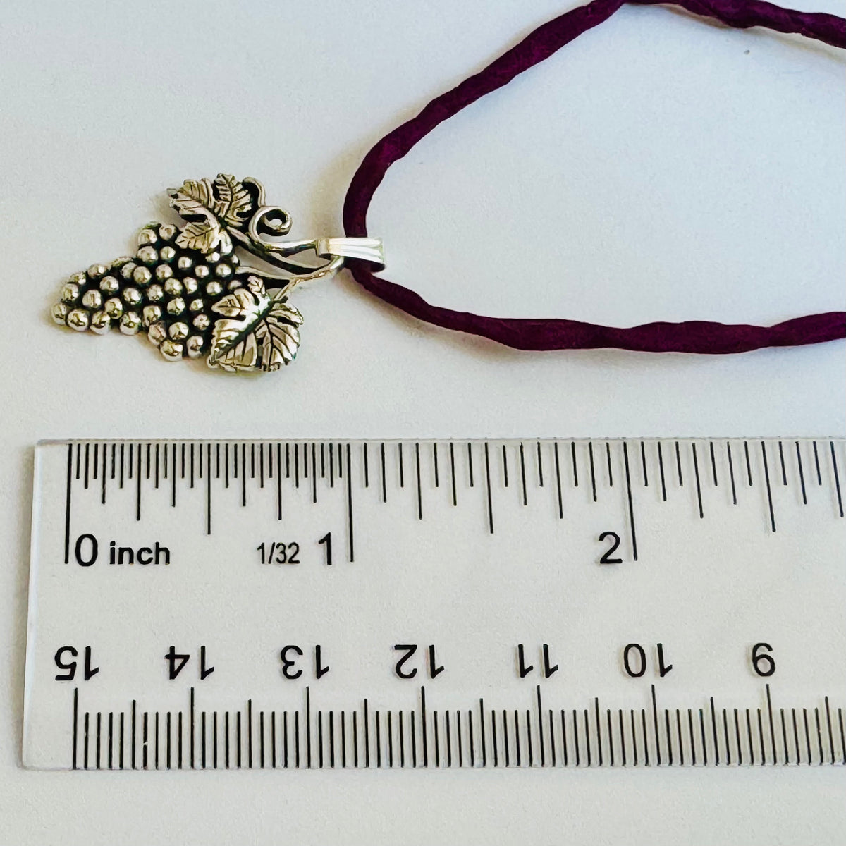 Sterling Silver Grape Bunch Pendant on Silk Cord