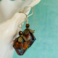 Czech Large Amber Bicone Earrings in Sterling Silver