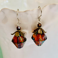 Czech Large Amber Bicone Earrings in Sterling Silver