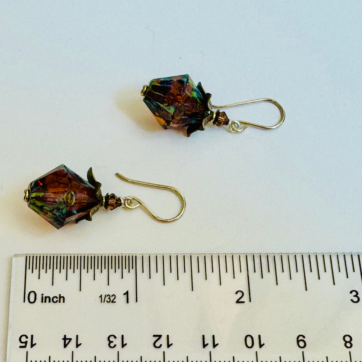 Czech Large Amber Bicone Earrings in Sterling Silver