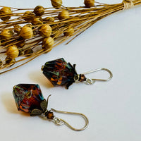 Czech Large Amber Bicone Earrings in Sterling Silver