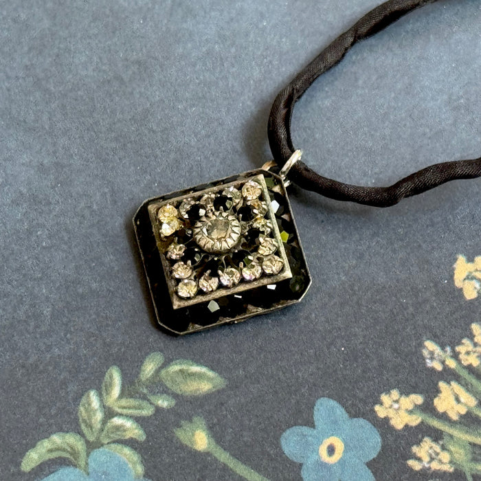 Black and Clear Swarovski Crystal Filigree Pendant in Metal Alloy